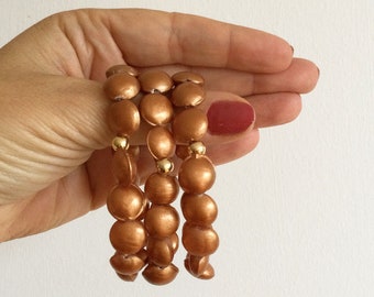 Copper beaded bracelet stack