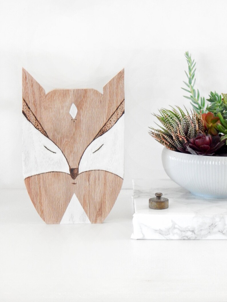Wooden fox. Fox wall hanging. Fox decor. White fox. Fox wall Etsy