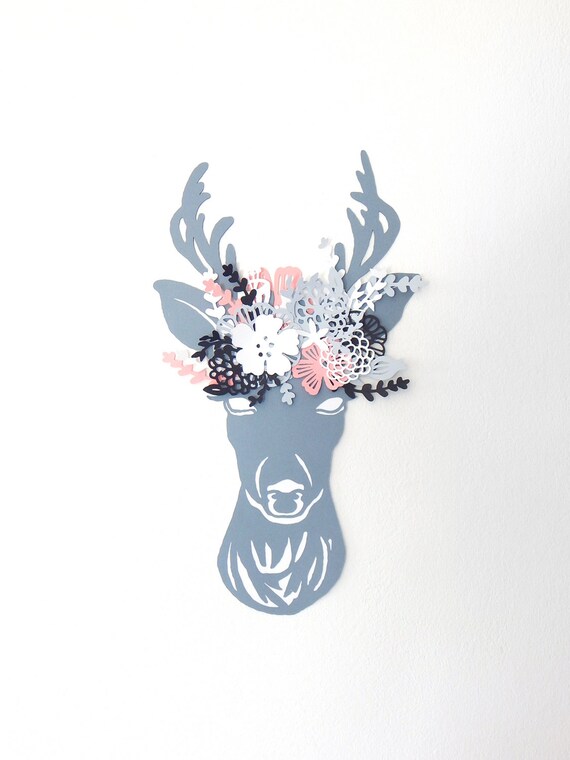 Items similar to Deer head paper cut. Deer with flowers paper art. Deer