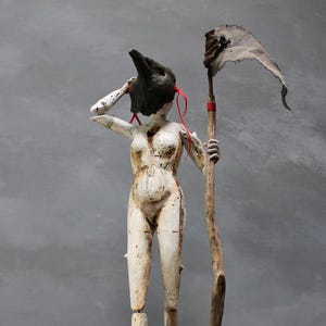 The Readying, Hand Carved Wooden Figurative Sculpture, Mahogany Base