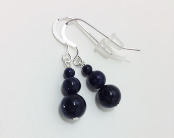 Sterling Silver, Blue Goldstone Earrings, Dark Blue, Navy Blue, Night Sky, Space, Galaxy, Sparkles