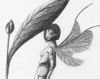 Fairy under the Moon : graphite pen drawing, room decoration