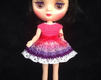 Handmade Crochet Middie Blythe Dress- Bubblegum Dress- Pink & Purple