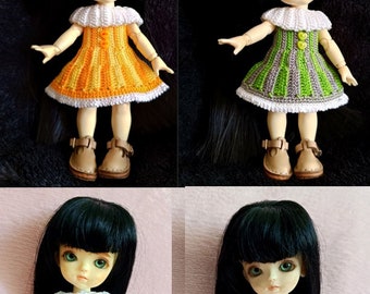 Handmade Crochet Lati Yellow - Stripe Retro Collar Puffed Retro Dress