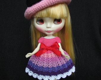 Robe Blythe au crochet faite main - Robe rose bonbon/violet