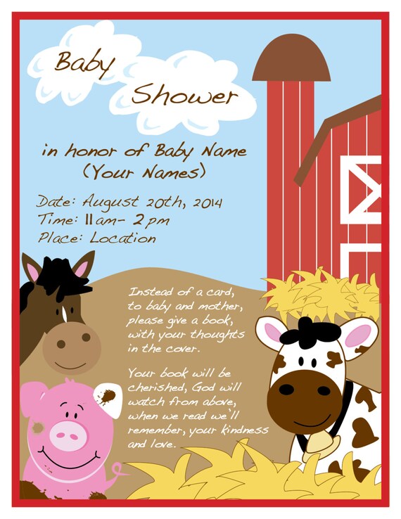 farm themed baby shower invitations