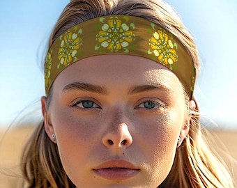 Mandala headband. Stretchy head band. Boho headwrap. Bohemian 70&#39;s hairband. Colorful head wrap. 60&#39;s Beach headband. Mandala Hair Accessory