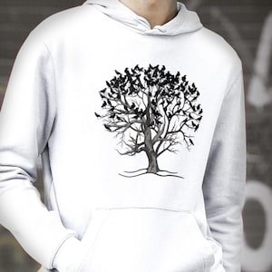 Flock of crows hoodie. Tree, raven sweatshirt. Dark academia fashion. Corvid shirt. Cottagecore jumper present for bird lover. Witchy hoodie