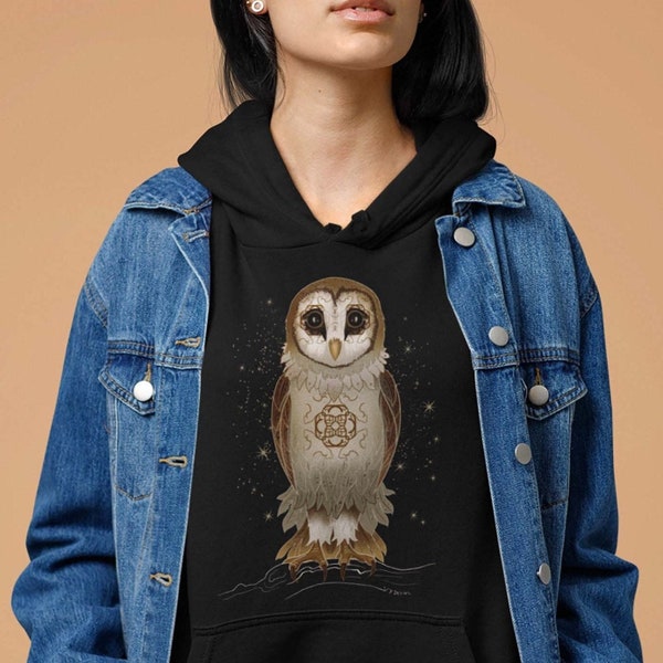 Barn owl hoodie. Brown and sand owl print shirt. Fairycore night owl sweatshirt. Owl spirit animal hoodie. Cottagecore bird lover sweatshirt