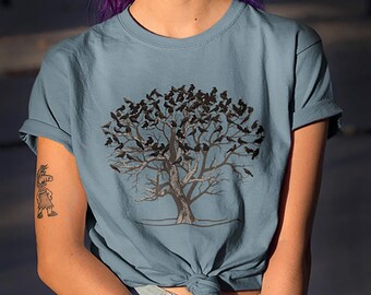 Flock of ravens shirt. Tree and crow t shirt. Pastel goth Black bird shirt. Dark academia fashion.   Dark cottagecore top crow lover gift.