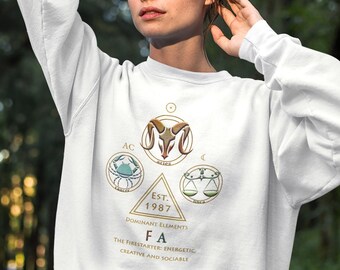 Bluza z motywem Wielkiej Trójki Zodiaku. Bluza z motywem Barana. Spersonalizowany sweter ze znakiem Słońca, Księżyca i znaku wschodzącego. Bluza z horoskopem. Spersonalizowany sweter astrologiczny.