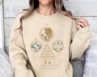 Bluza z astrologią Wielkiej Trójki. Spersonalizowana koszulka ze Słońcem, Księżycem i Wschodzącym. Bluza z nadrukiem znaku zodiaku. Bluza z horoskopem. Koszulka ze znakiem zodiaku Panna.