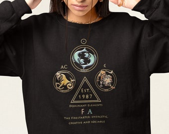 Custom Big Three sweatshirt. Zodiac pisces shirt. Personalized Sun, Moon, Rising Sign shirt birth date. Astrology sweatshirt birthday gift.