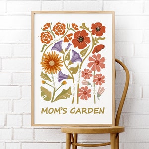 Poster personalizzato con fiori del mese di nascita. Opera d'arte per mamma, nonna, nonna, giardino di famiglia. Decorazione murale con bouquet di fiori di nascita. Regalo per la Festa della Mamma.