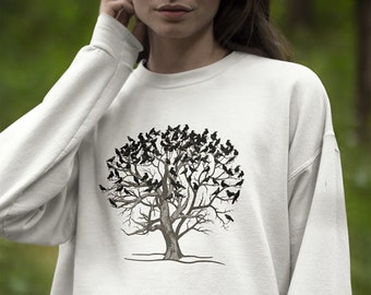Flock of ravens sweatshirt. Tree and crows shirt. Witchy raven sweater. Dark academia fashion. Alt clothing. Dark cottagecore fashion.