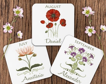 Personalized birth flower coaster. Moms Garden coaster. Custom name, birth month coaster. Grandma Garden floral coaster. Mothers day coaster