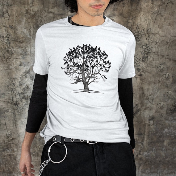 Flock of ravens t-shirt. Tree and crows shirt pastel goth. Dark academia fashion. Black bird shirt crow lover gift Dark cottagecore fashion.