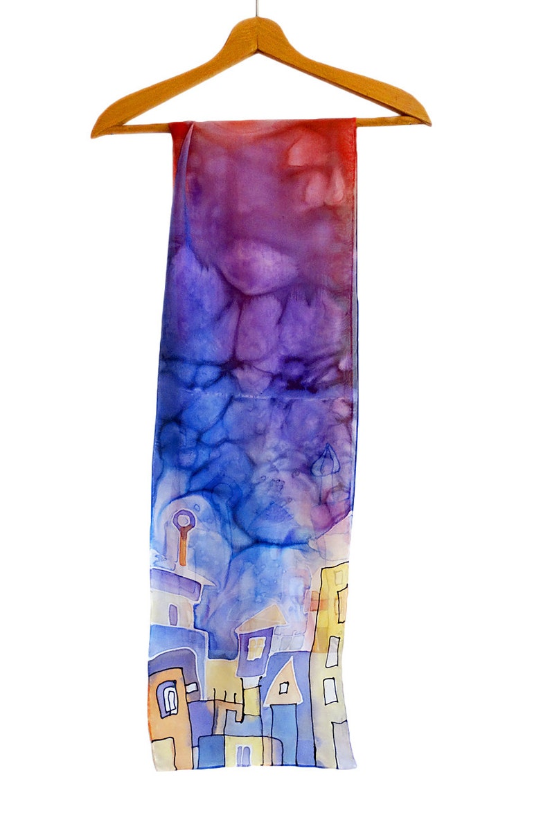 Handpainted blue orange ombre scarf. Many color urban scarf Etsy