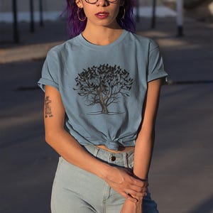 Flock of ravens t-shirt. Tree and crows shirt pastel goth. Dark academia fashion. Black bird shirt crow lover gift Dark cottagecore fashion.