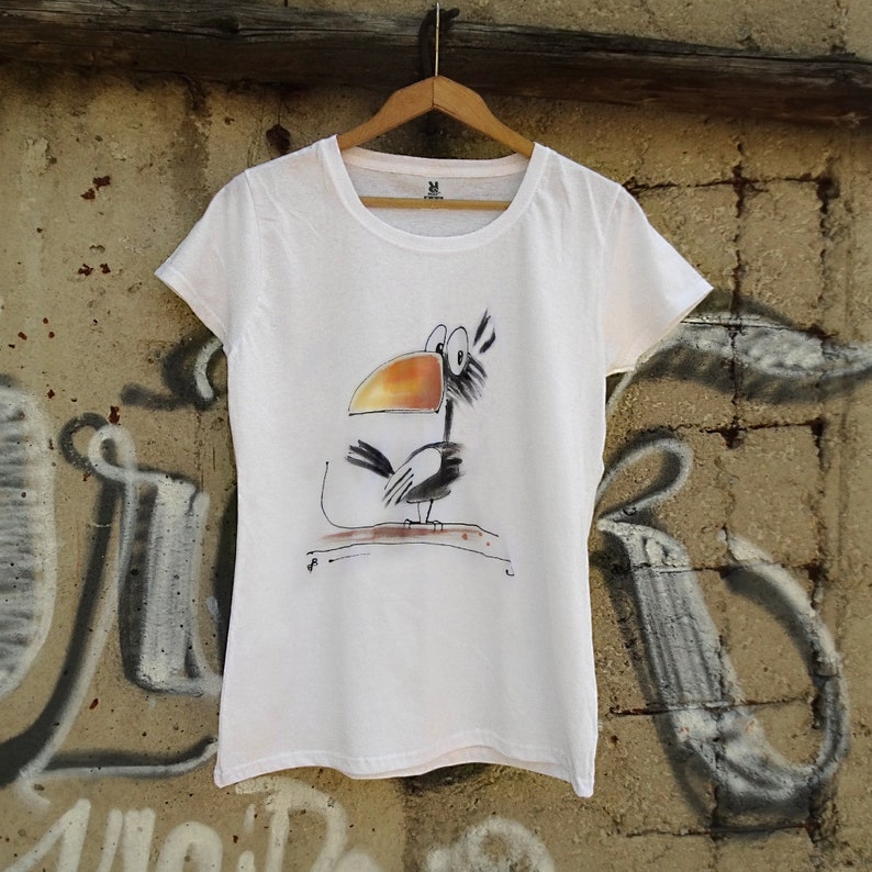 Hand Painted T Shirt. Funny Crow T Shirt Paint by Hand. Original Art T ...