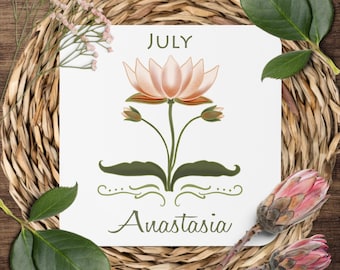 Birth month flower coaster. Personalized coaster. Custom name, birth month coaster. Water lily coaster. July birth gift. Mothers day coaster