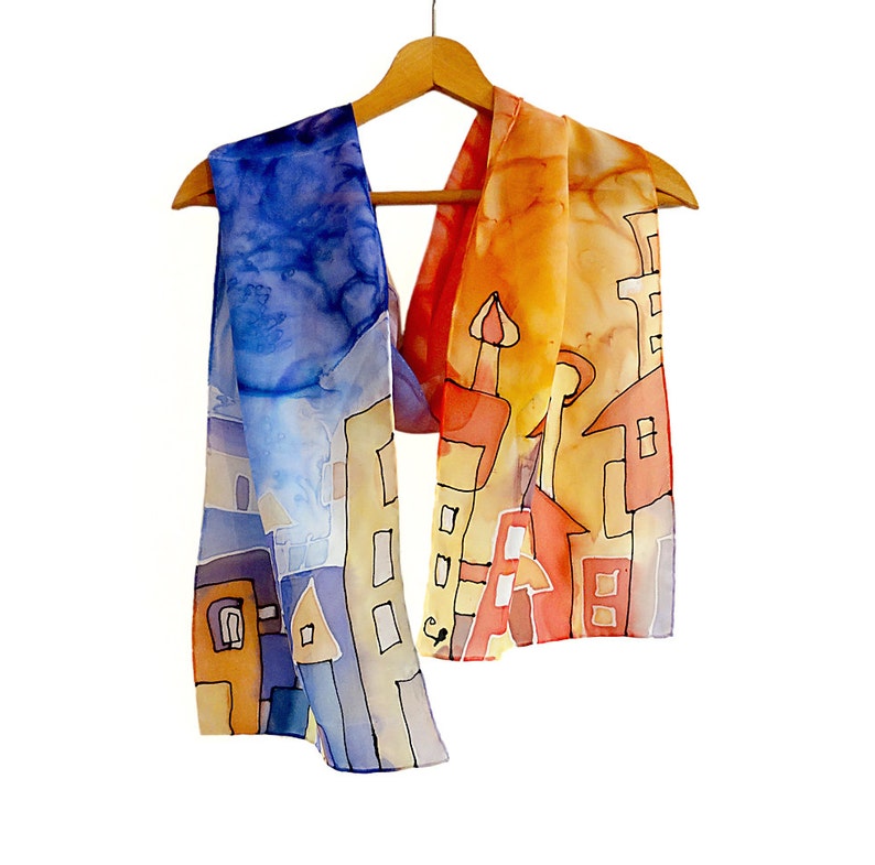 Handpainted blue orange ombre scarf. Many color urban scarf Etsy
