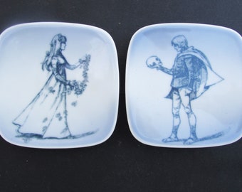 Hamlet & Ophelia Porcelain Mini Wall Plates by Bing and Grondahl Denmark