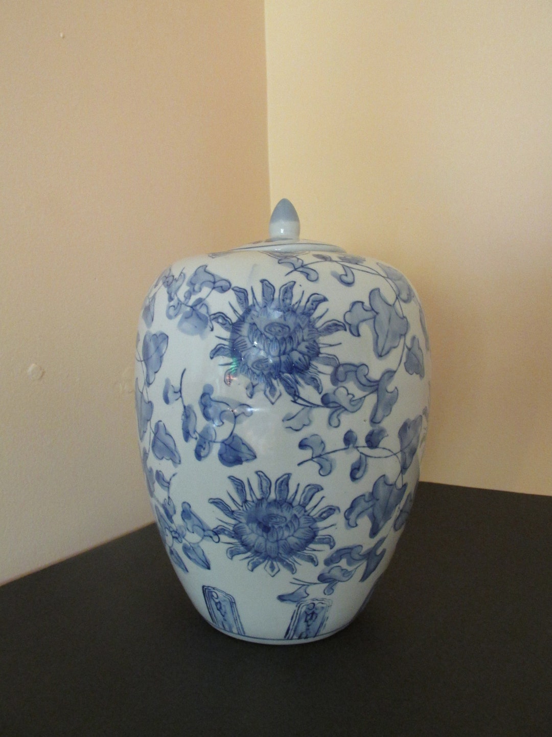 Chinese Ginger Jar Vase Features Door Guardian Deities and A Floral and