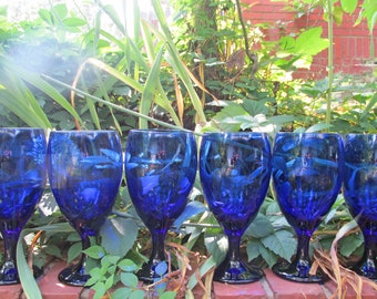 Cobalt Blue Hand Blown Glasses by Libbey