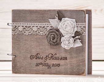 Custom Wedding Guest Book, Rustic Unique Guest Book, Wood Engarved Photo Album, Wishes for Bride and Groom, Personalized Bridal Shower Book