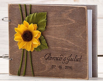 Wedding Guest Book Sunflower Wedding Guest Book Wooden Personalized Guest Book Wooden Guestbook Rustic Guestbook Wedding Present