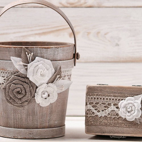 Flower Girl Basket and Ring Pillow Set Personalized Ring Box Etsy