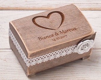 Heart wedding ring bearer proposal box, rustic wedding ring holder, personalized wooden ring pillow box, engagement will you marry me