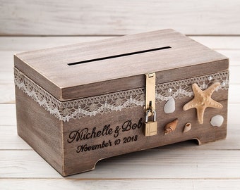 Beach Wedding Box, Nautical Theme Card Box with Slot, Destination Wedding Treasure Chest, Card Holder, Wedding Reception Card Box