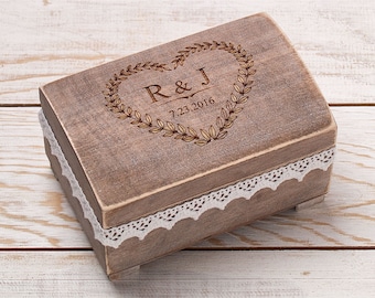 Ring Bearer Box, Trouwring Box, gepersonaliseerde ring houder, aangepaste houten doos voor ring, rustieke verloving ring box, bruiloft accessoire