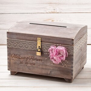 Caixa de cartão para casamento com slot para chave de bloqueio Caixa personalizada Porta-cartões Lembrança Baú Rústico De madeira Caixa de cartão de casamento Caixa de memória de conselhos