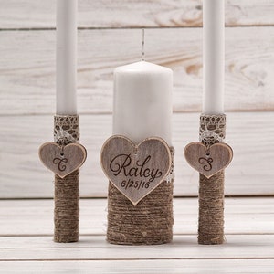 Wedding Unity Candle Set Rustic Unity Candle Church Ceremony Set Personalized Unity Candle Wedding Ceremony Custom Candle for a Vow Renewal image 1