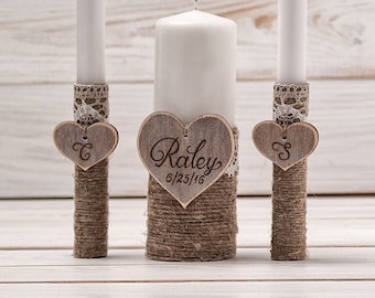 Wedding Unity Candle Set Rustic Unity Candle Church Ceremony Set Personalized Unity Candle Wedding Ceremony Custom Candle  for a Vow Renewal