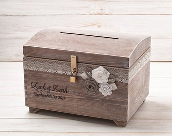 Hochzeitskarten Box Flitterwochen Fund Box Abschließbare Spardose Hochzeit Andenken Box Personalisierte Schließbox Holz Wunschbriefkasten Memory Truhe