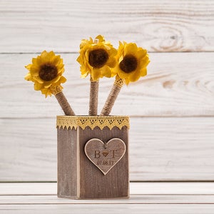 Sunflower Guest Book Wedding Pen Holder Sunflower Wedding Pen Rustic GuestBook Pens Rustic Holder Burlap Pen Flower Wedding Pen