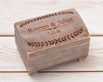 Caja rústica para guardar anillos de boda, porta anillos personalizado para parejas, almohada de anillo para ceremonia de boda, caja pequeña grabada de compromiso de madera