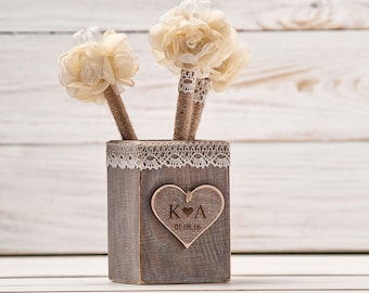 Livre d'or porte-stylo mariage stylo rustique livre d'or stylos support rustique toile de jute stylo fleur mariage stylo Shabby Chic stylo