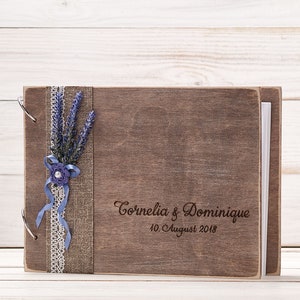Personalized Rustic Guest Book, Lavender Wedding Guestbook, Wooden Adventure Book for Couples, Wedding Photo Album Wishes Book Bridal Shower