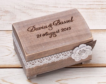 Rustic wedding ring box, personalized ring bearer pillow alternative, wooden ring bearer box, engraved proposal holder for rings