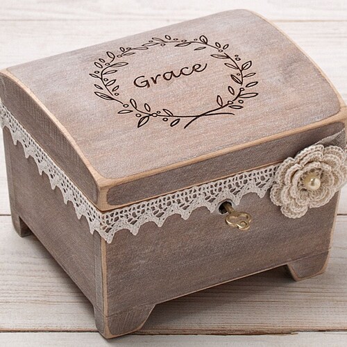 Girls Jewelry Box Baby Memory Box With Key Custom Keepsake Etsy