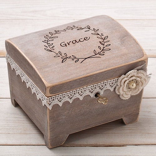 Girls Jewelry Box Baby Memory Box With Key Custom Keepsake Etsy
