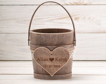 Personalized Flower Girl Bag Flower Girl Basket Rustic Wedding Bucket Wedding Basket Bridal Basket Flower Bucket Flower Girl Pail and Bearer