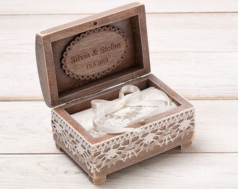 Caja de anillo de boda rústica, caja portadora de anillo, soporte de anillo, caja de anillo personalizada, caja de boda personalizada, alternativa de almohada portadora de anillo