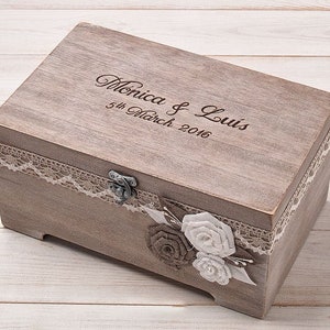 Porta-caixa de cartão de casamento rústico personalizado com banner de cartões, caixa de desejos de madeira, baú de cartão, porta-envelope de caixa de dinheiro de casamento