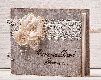 Wedding Guest Book, Personalized Rustic Book, Custom Wood Alternative GuestBook, Wedding Advice Book, Engraved Photo Album, Gift for Couple